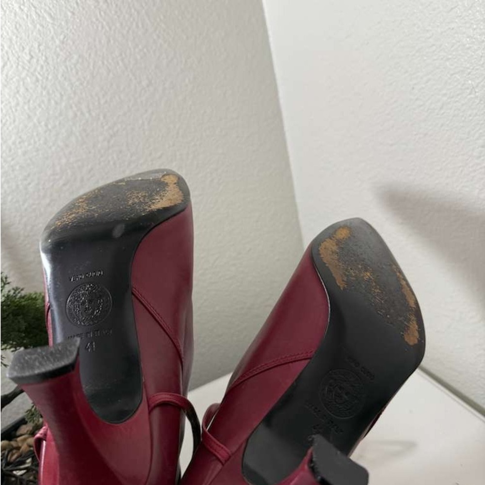 Versace Burgundy Leather Heeled Boots - Picture 10 of 12